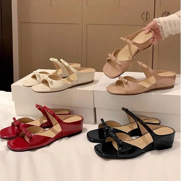

Новые универсальные летние сандалии 2026 года, французский стиль, с двойным бантом, открытым носком, на мягкой подошве, для женщин