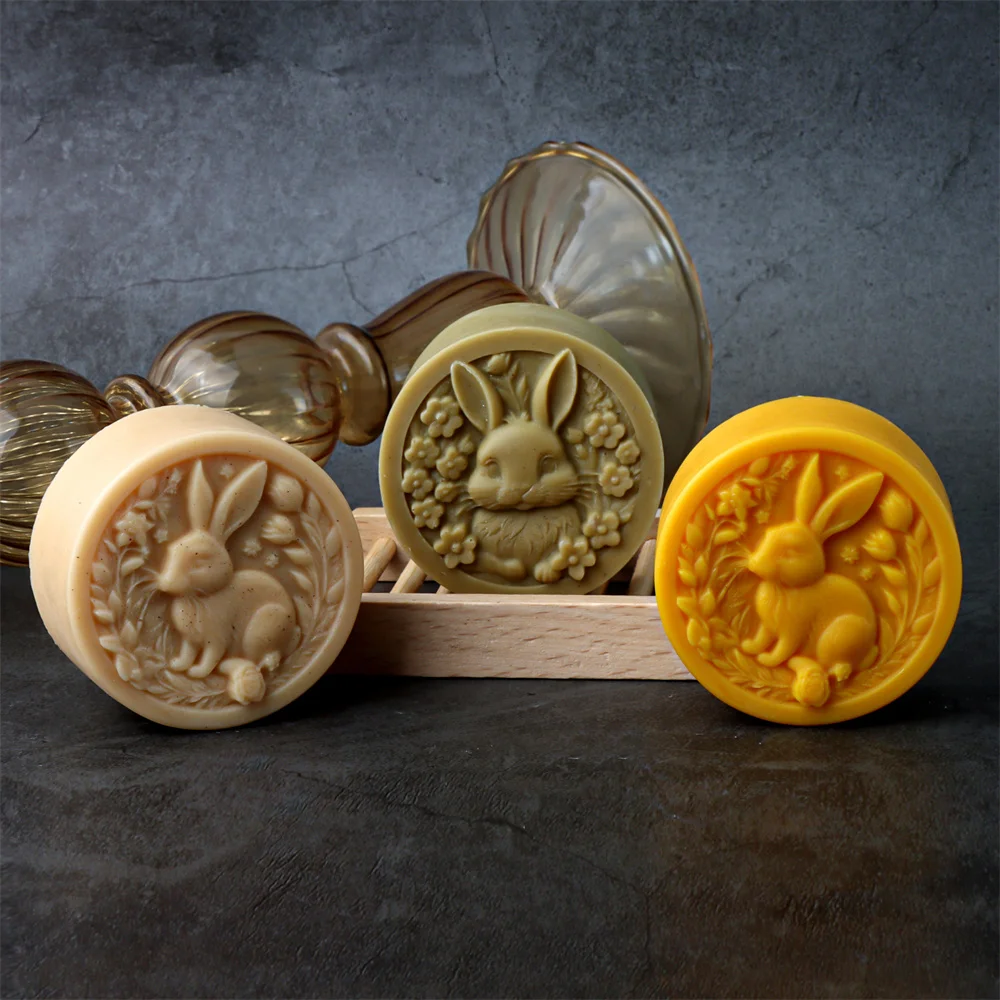 Easter Rabbit Silicone Soap Mold Bunny with Flower Round Silicone Molds Diy Cake Decorative Mousse Baking Tool Festival Gifts