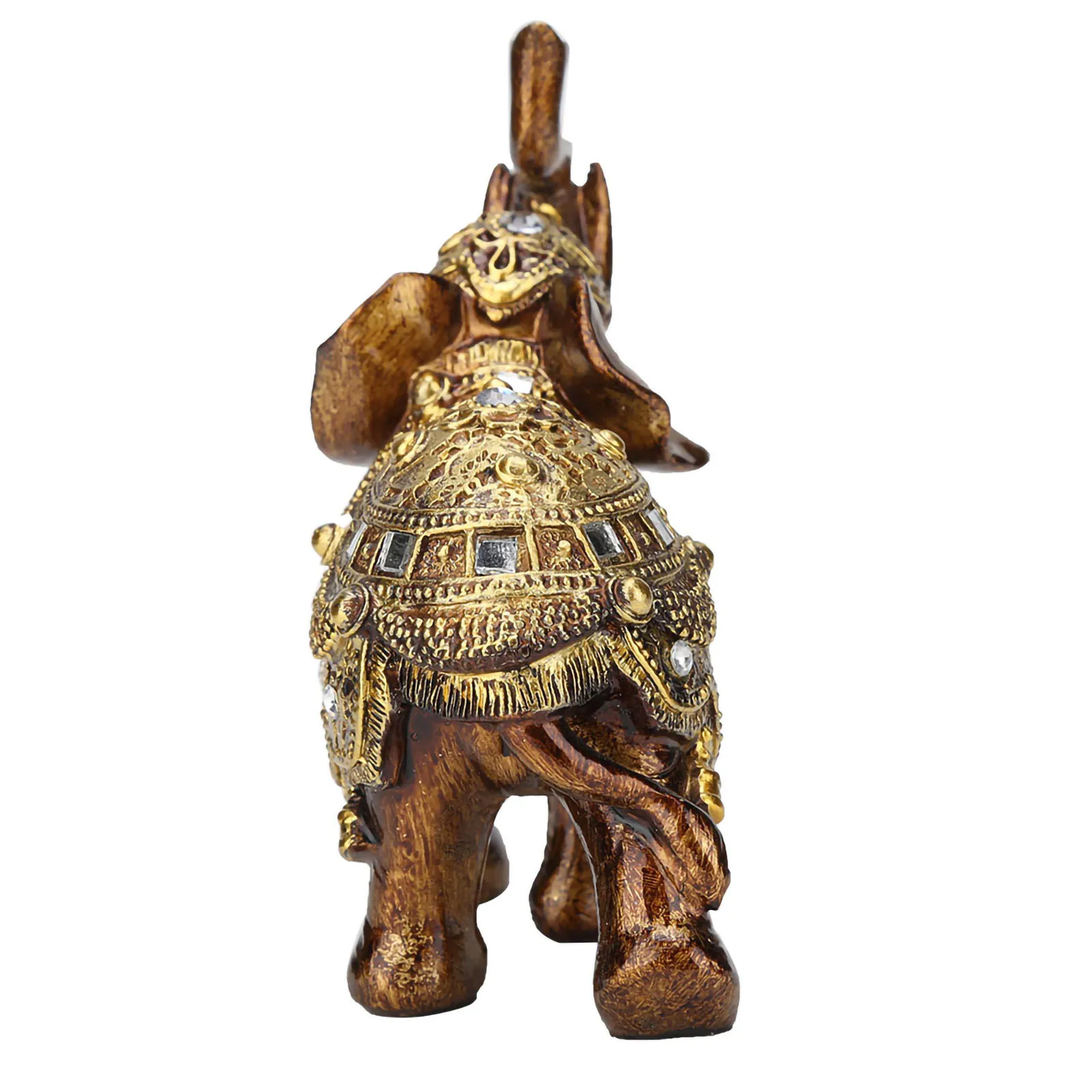 Resin Elephant Statue Wood Grain Feng Shui Elegant Elephant Sculpture Ornament for Home TV Cabinet Craft Decoration