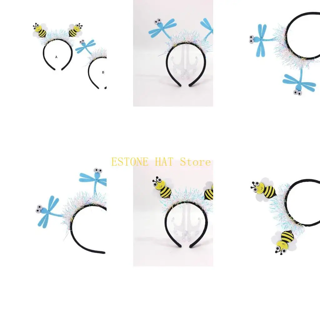

49MF Cartoon Insect Hairband Carnivals Teens Role Play Hairband with Tinsels