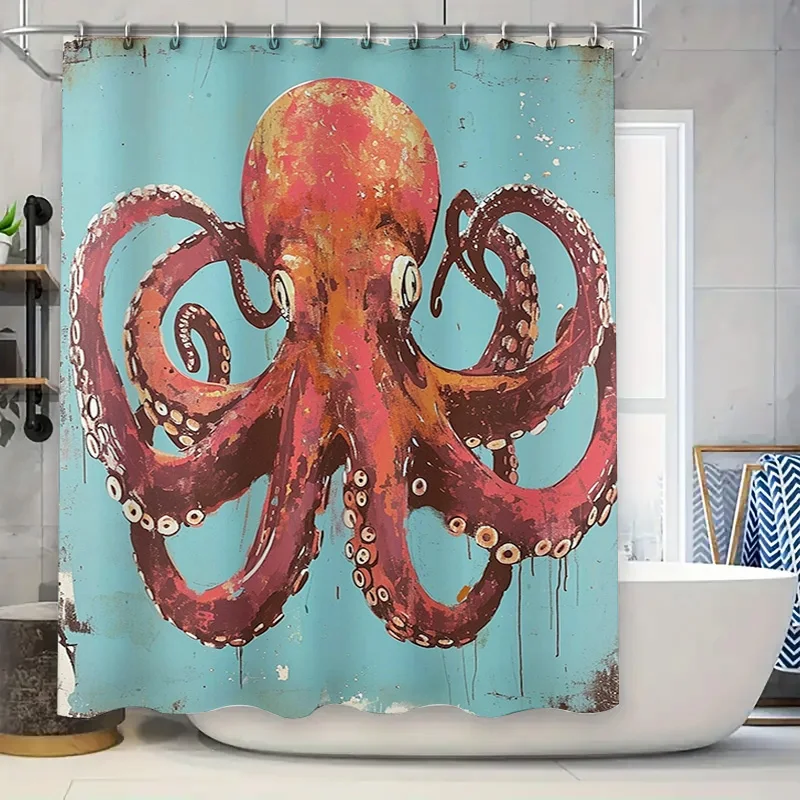 

Octopus Bath Curtain Rustic Artistic Home Decor Waterproof Shower Panel (This title follows online shopping trends by using keyw