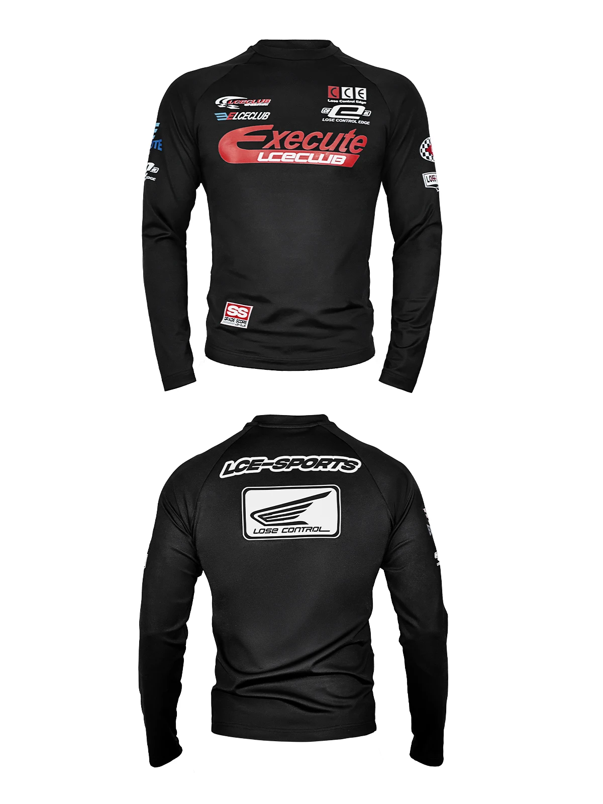 

Lose Control 25AW Racing Print Elastic Qui Dry Sports Tight Base Long Sve T-irt Men's round Ne Polyester Nylon