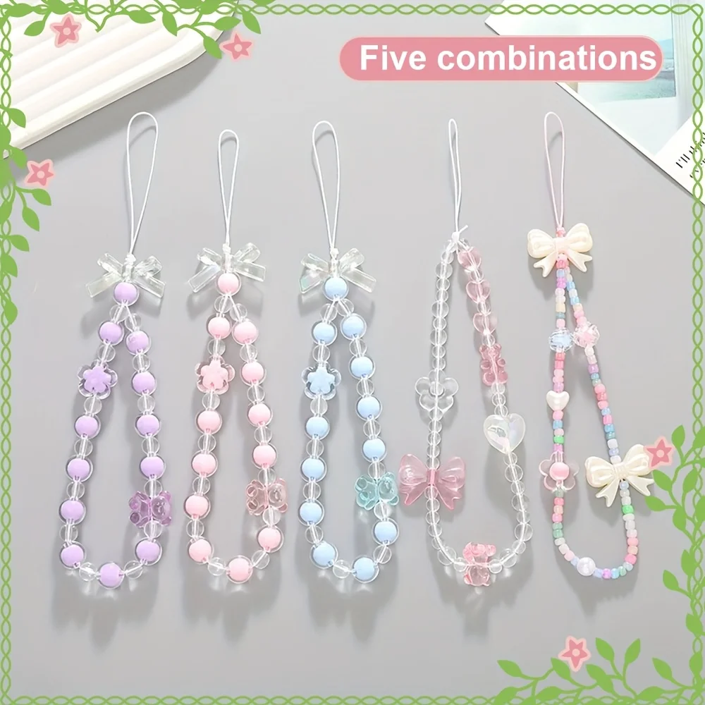 

5 шт. акриловая (PMMA) цепочка для телефона с бантом Y2K 3D розовый бант CCD камера подвесной брелок мобильный декор ремешок со стразами