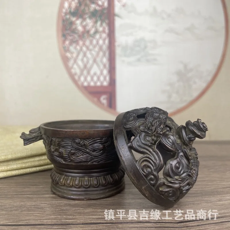Antique Xuan Character Xiangyun Double Dragon Incense Burner Hollow Sandalwood and Incense Burner Home Ornaments Crafts Table De