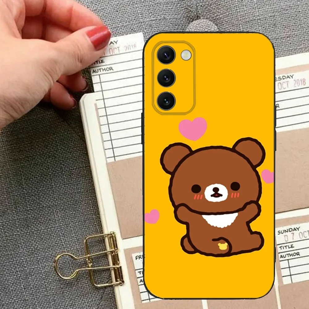 Cute R-Rilakkuma Bear Phone Case For Samsung S24,23,22,30,21,10,9,Ultra,Plus,Lite,FE,5G Black Soft Case