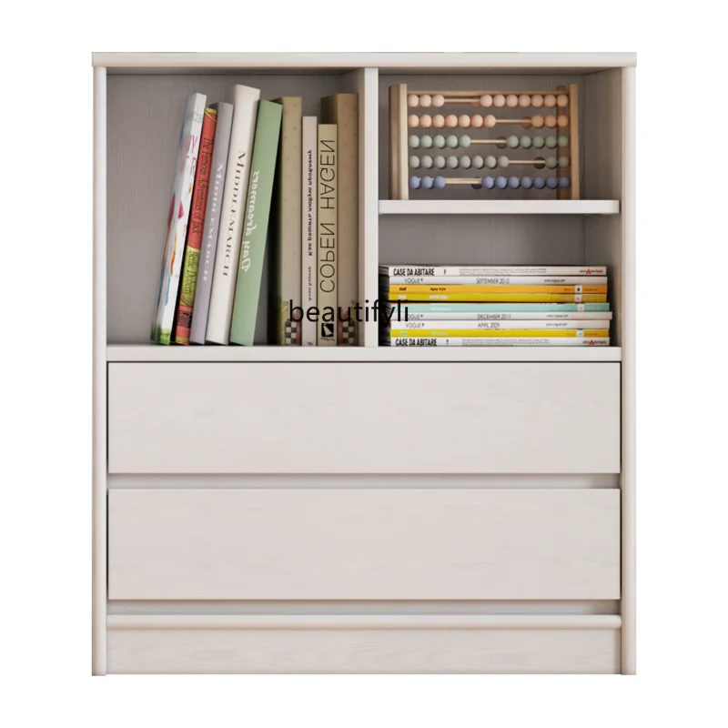 

Bookcase Home Storage Cabinet Solid Wood Small Bookshelf Floor Combination Grid Cabinet Wall Bay Window Low Cabinet