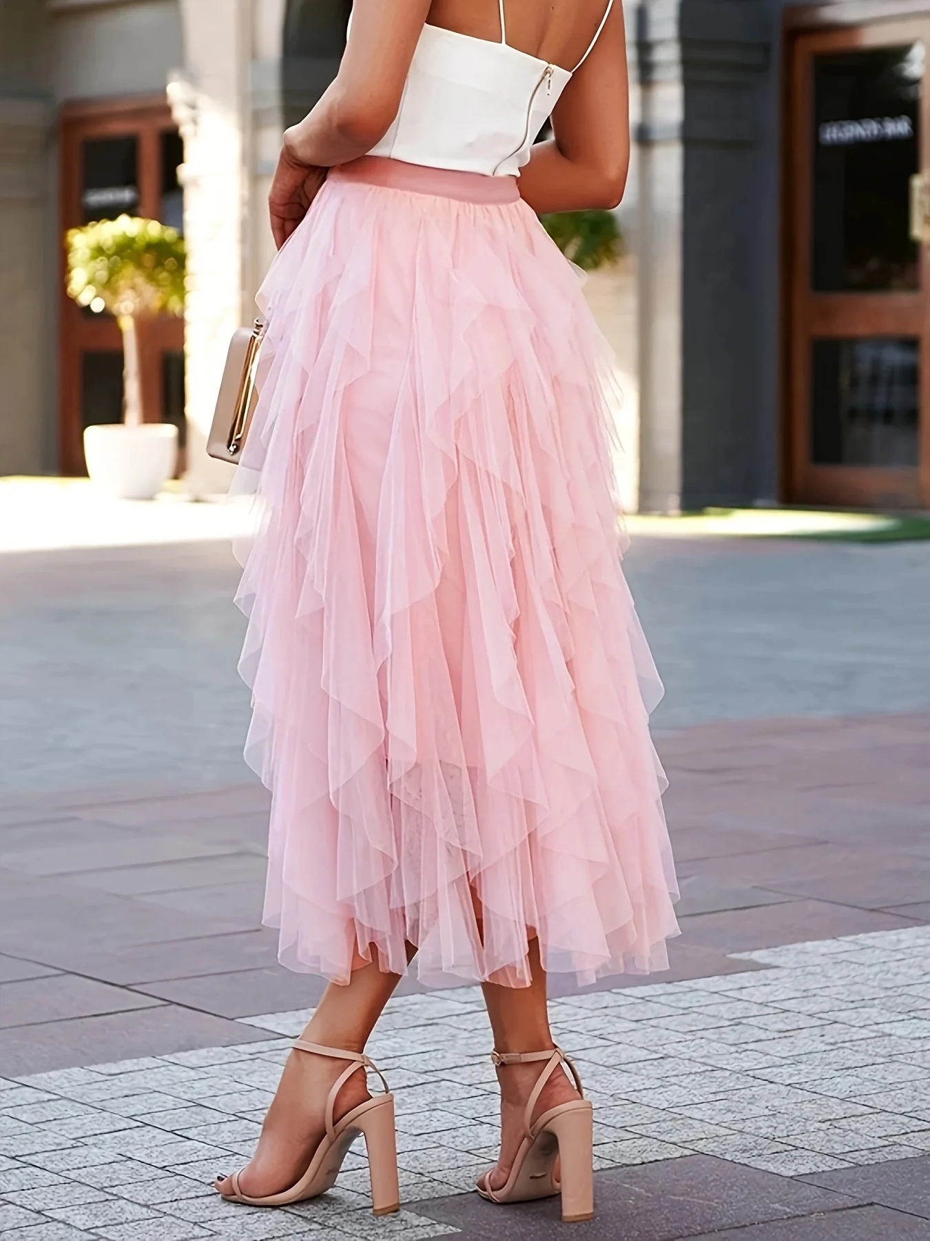 Fashion Tutu Tulle Skirt Mid Length Solid Irregular Mesh Skirt for Wedding and party Skirt