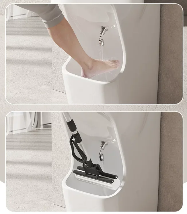 Pedestal Wash Basin with Mop Pool Space-Saving Indoor Outdoor Design, for Balcony Hand Foot Washing and Home Laundry Use