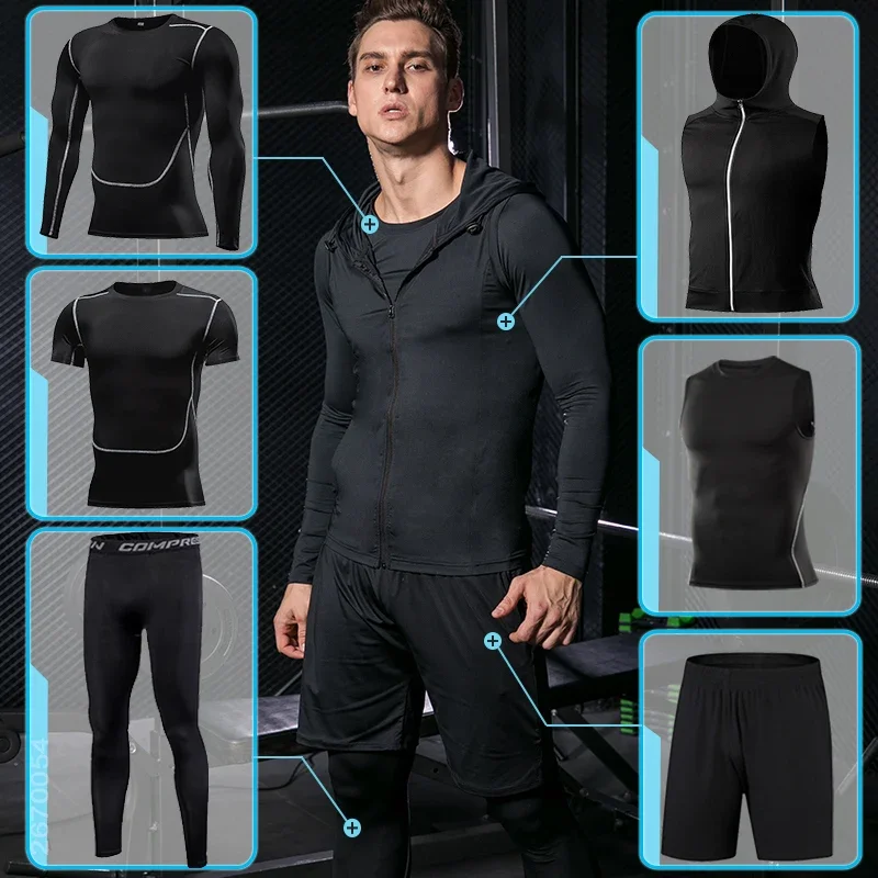 Men\'s Sports Suit Compression Tracksuit Fitness Gym Clothes For Jogging Sets Running Sportwear Training Exercise Workout Tights