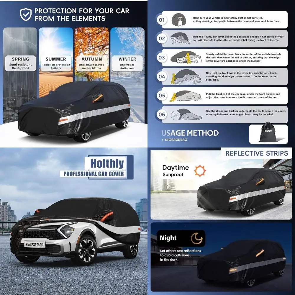

10 Layers SUV Car Cover Custom Fit Waterproof All Weather Protection for Outdoors, Rain Sun UV Shield with Cotton, Black