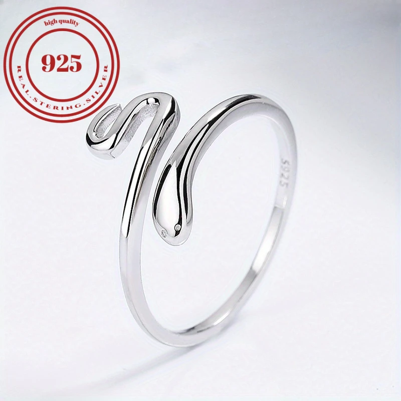 S925 Sterling Silver Small Snake Design Ring, Simple Style Adjustable Ring Jewelry.