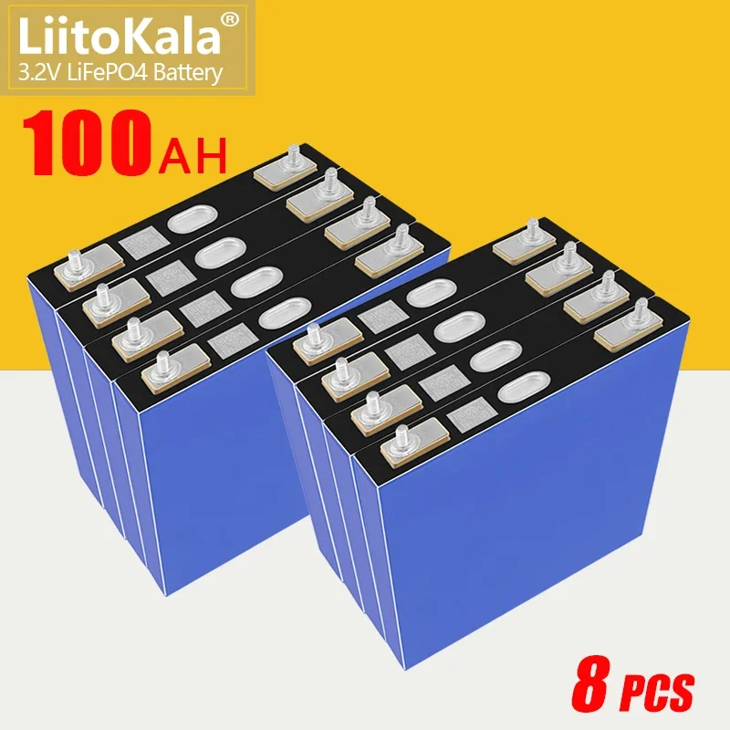 

8pcs LiitoKala 3.2V 100Ah Lifepo4 Lithium Iron Phosphate Cells DIY 12v 24v Grade A Rechargeable Battery Pack For Golf Cart Solar