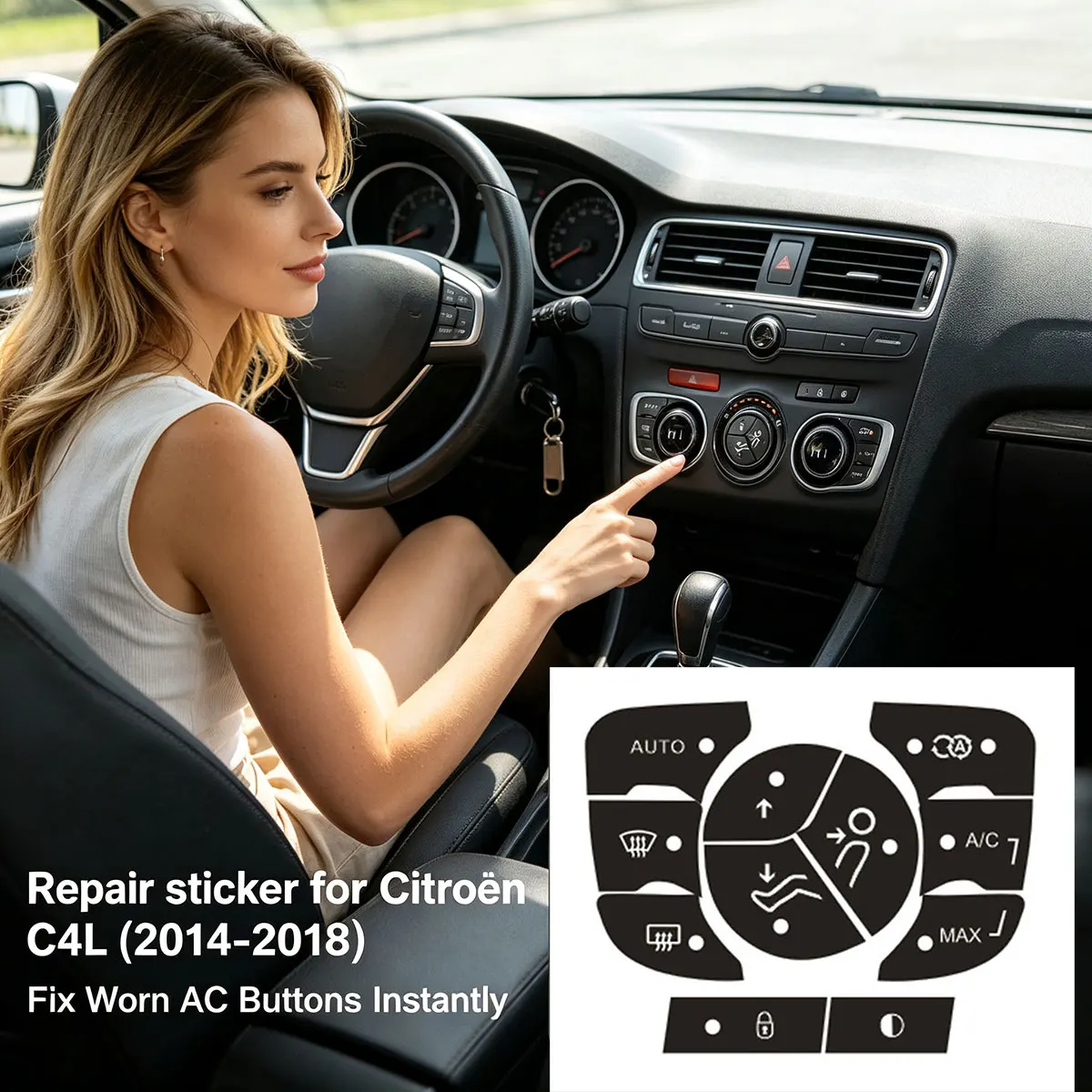 Repair Sticker Decal for Citroën C4L 2014-2018 Manual/Auto Air Conditioning Control Panel + Door Lock Button Restoration Film