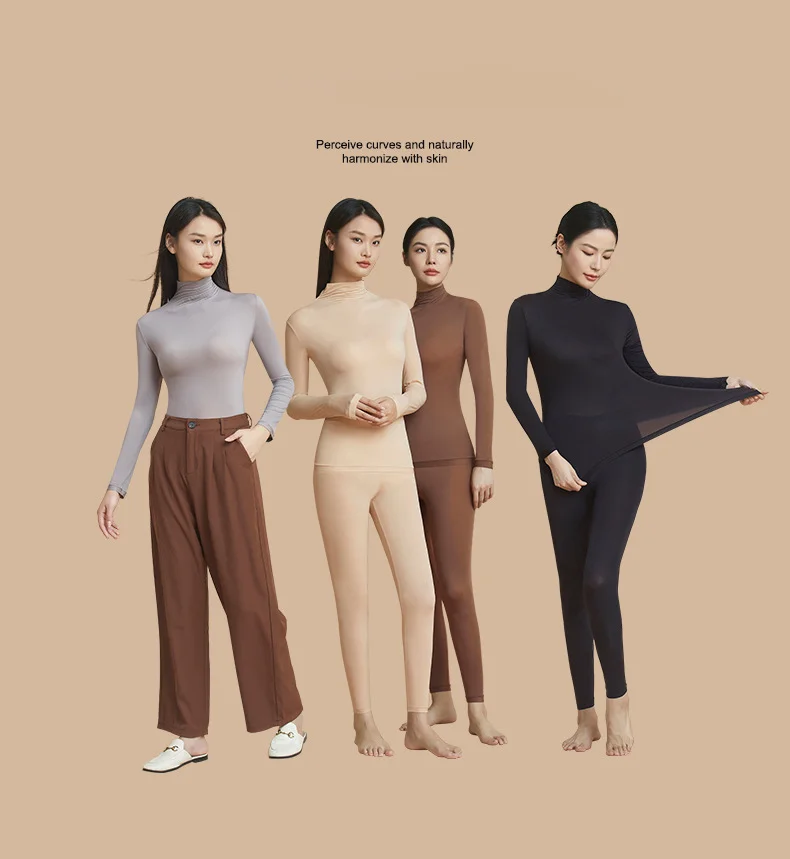 Women Autumn Winter Ultra-thin Close-fitting Base Layer Top Solid Color Elastic Long Sleeve Beauty Skin Clothes Warm Base Shirt