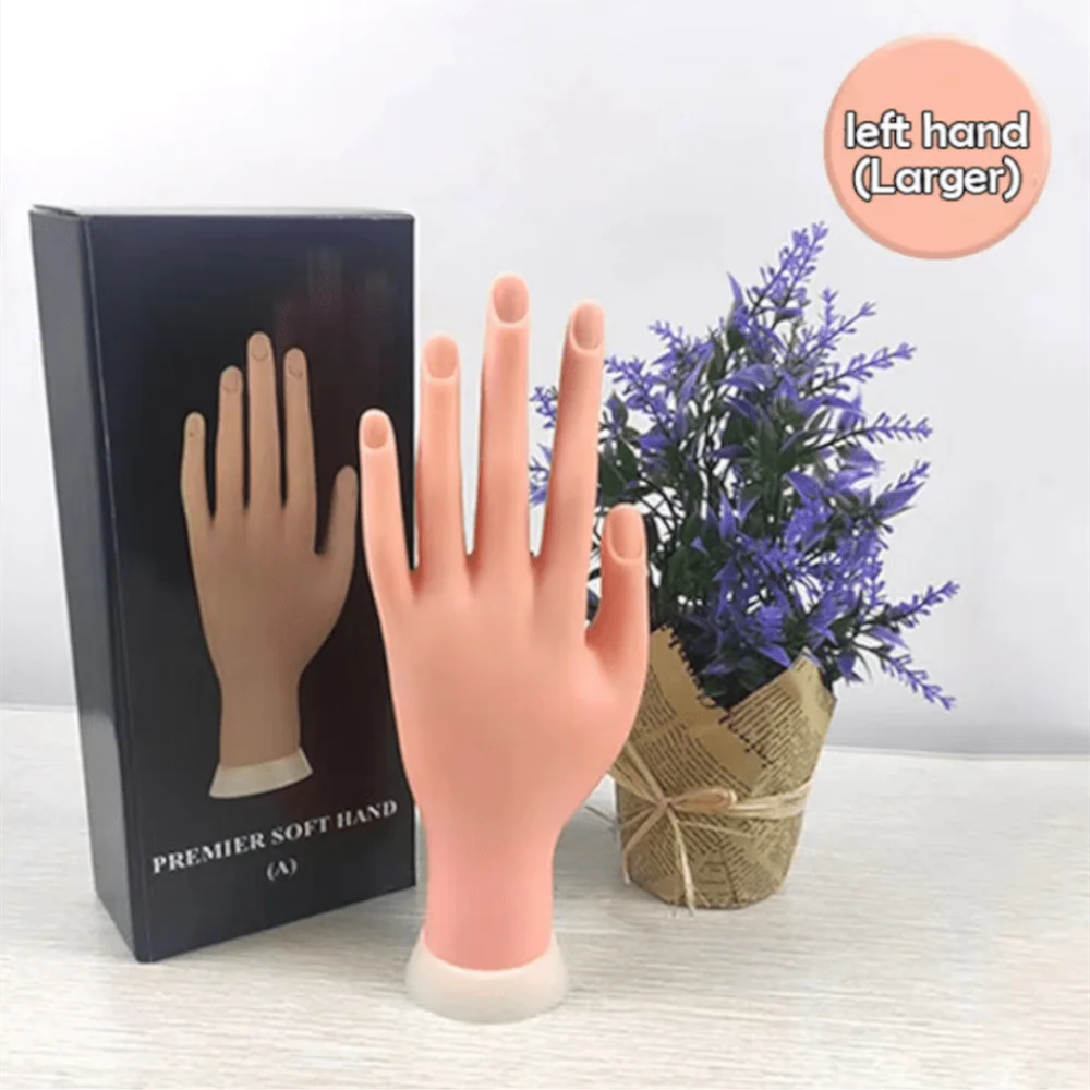Mano de práctica de uñas de silicona profesional con dedos flexibles y poseibles, modelo de mano de entrenamiento para decoración de uñas, mano falsa izquierda