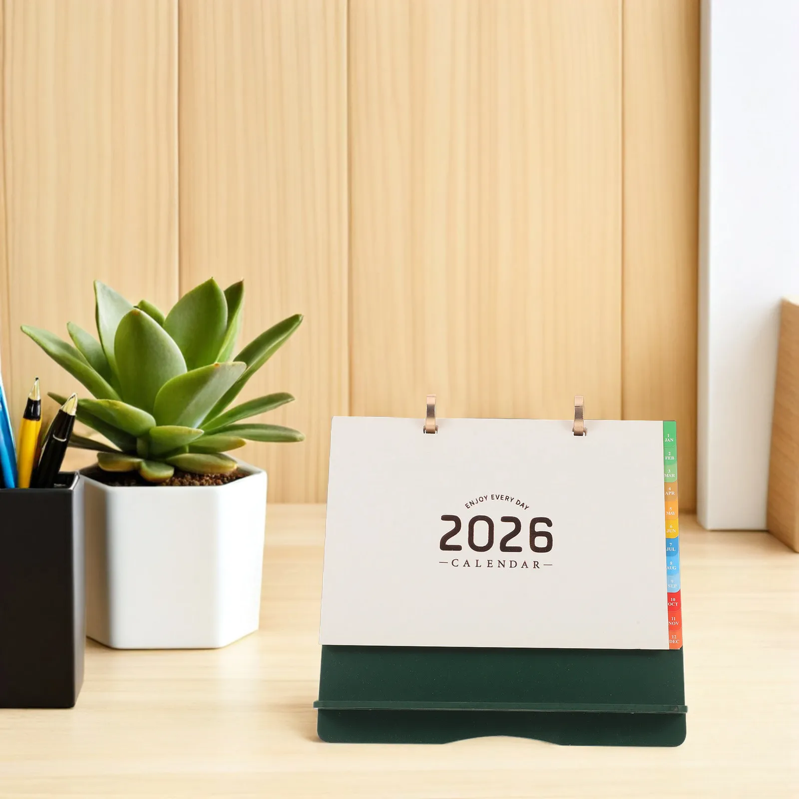 

Wooden Desktop Calendar 2026 Flip Style Standing Desk Planner with Memo Function Yearly Monthly Schedule Tracker for Workspace