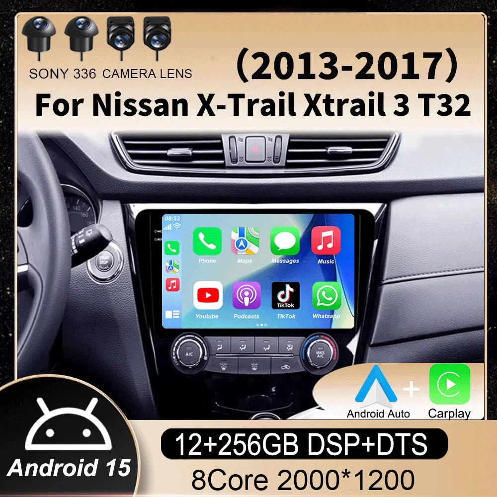 

Android 15 Carplay Auto For Nissan X-Trail Xtrail 3 T32 2013 - 2017 Car Radio GPS Multimedia Video Player Stereo 360 Camera DSP