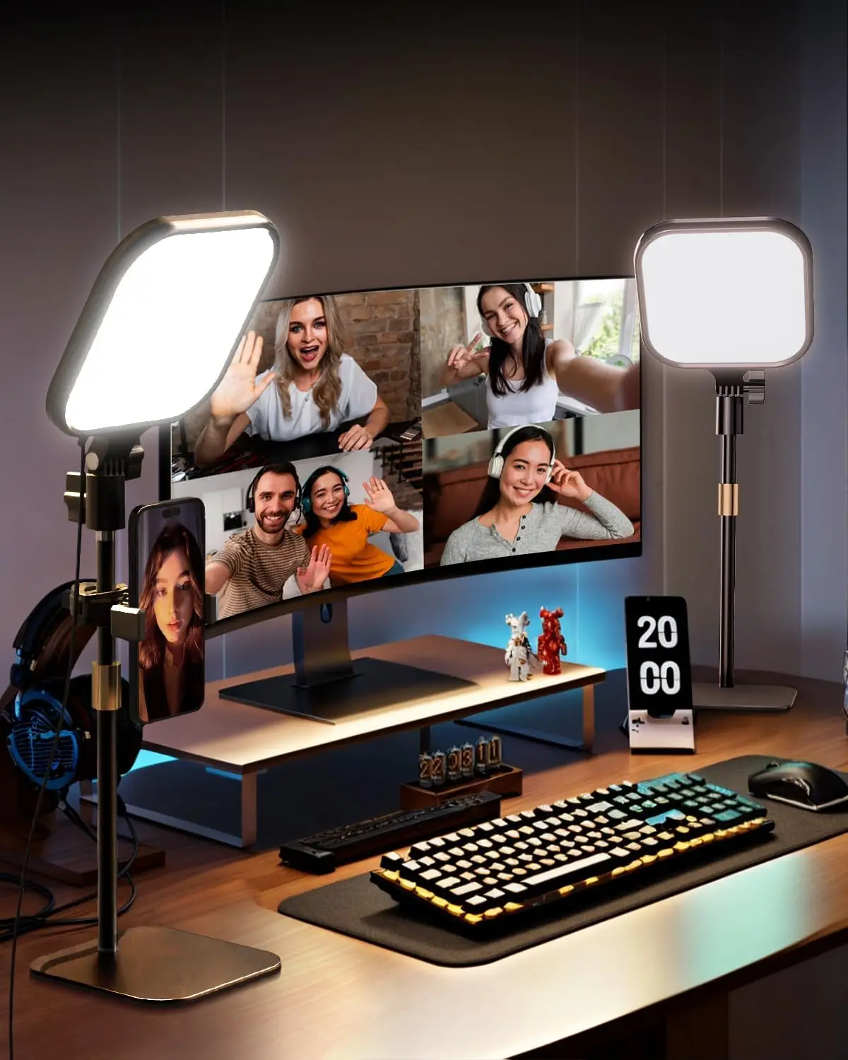 

Adjustable Zoom Lighting for Video Calls, Desk Light with Stand & Phone Holder for Webcam, Home Office, Online Meetings (2 Pack)