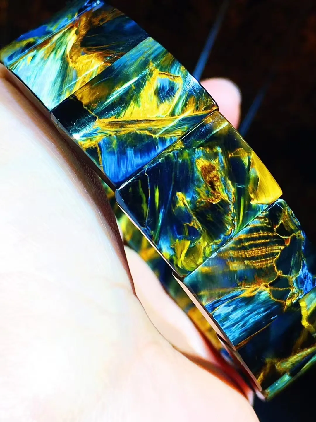 

Natural Blue Pietersite Chatoyant Bracelet Jewelry Bangle Rectangle Healing 17.2x13.6x7.3mm Cat Eye Namibia Women Men AAAAAA