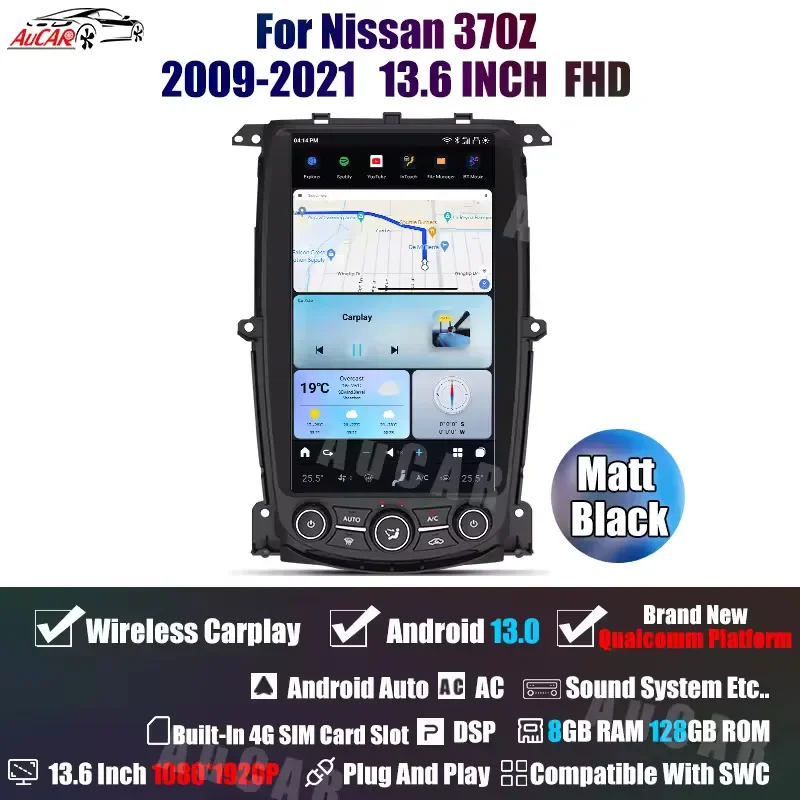 AuCAR 13.6 "Android 13 Lettore multimediale di navigazione GPS Autoradio Lettore DVD per auto Elettronica automatica per Nissan 370Z 2009-2021