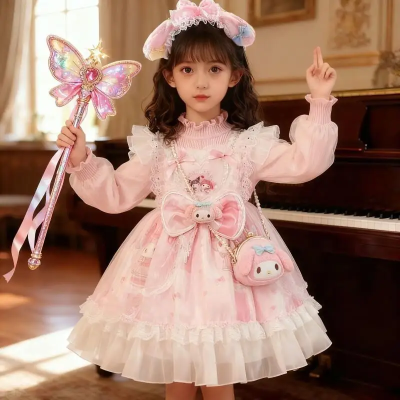 فساتين سانريو الشتوية للأطفال فستان أنيمي ميلودي للفتيات لحفلات أعياد الميلاد من التول فستان لوليتا الأميرة السميك كاواي #2