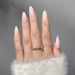 24Pcs White Gradient False Nails Waterproof Press on Nail Tips Full Cover Reusable Fake Nails Art Designs for Girls Professional