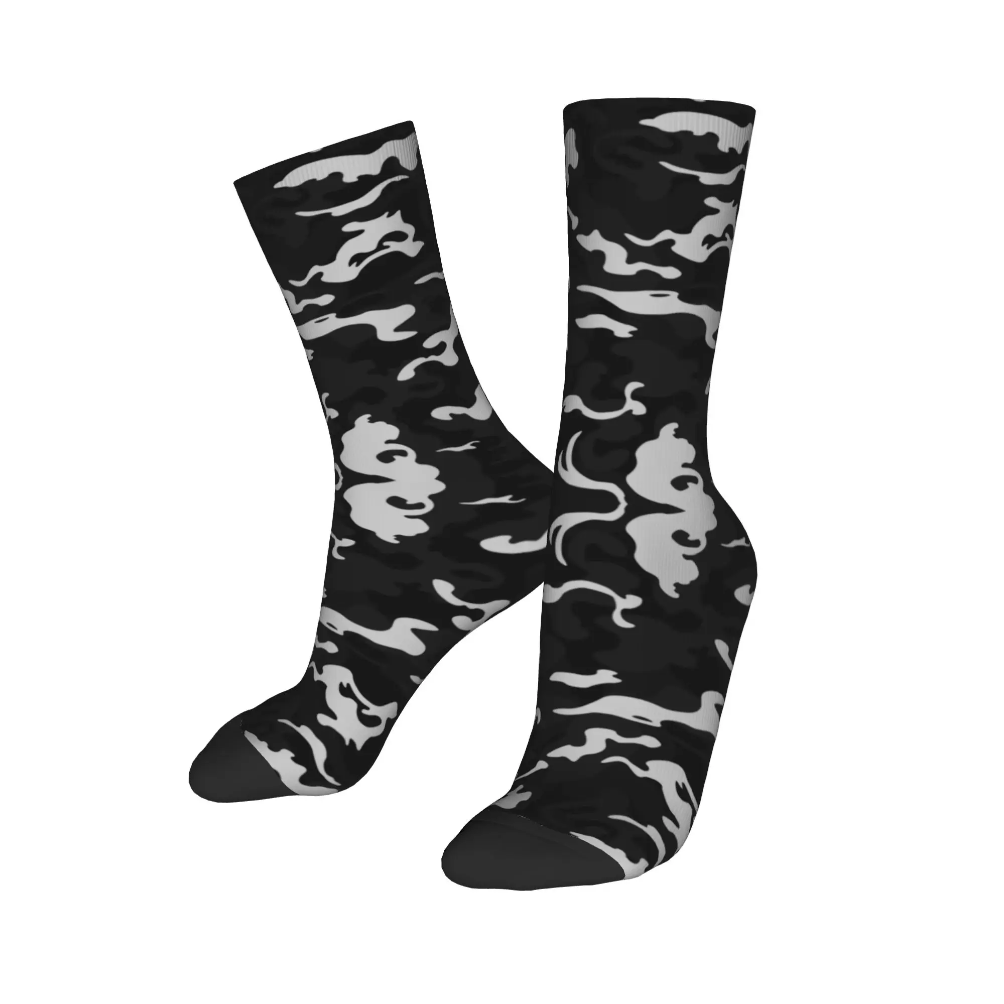 Custom Cool Printing Black Camouflage Military Camo Socks for Men Women Stretch Summer Autumn Winter  Crew Socks