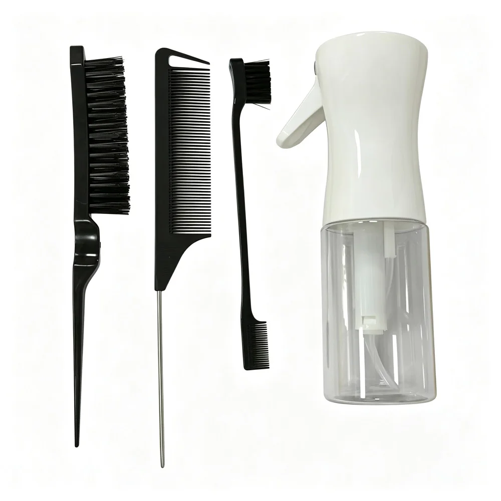 vvocci Hairdressing Set Pointed Tail Comb Sectioning Brush Dual-ended Eyebrow Brush Edge Brush with 200ml Spray Bottle