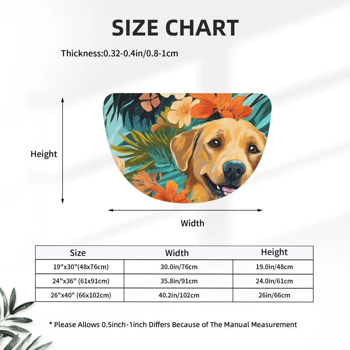 Golden Labrador Retriever Dog Tropical Flannel Half Round Doormat Non Slip Bathroom Mat Absorbent Floor Carpet for Home Bedroom
