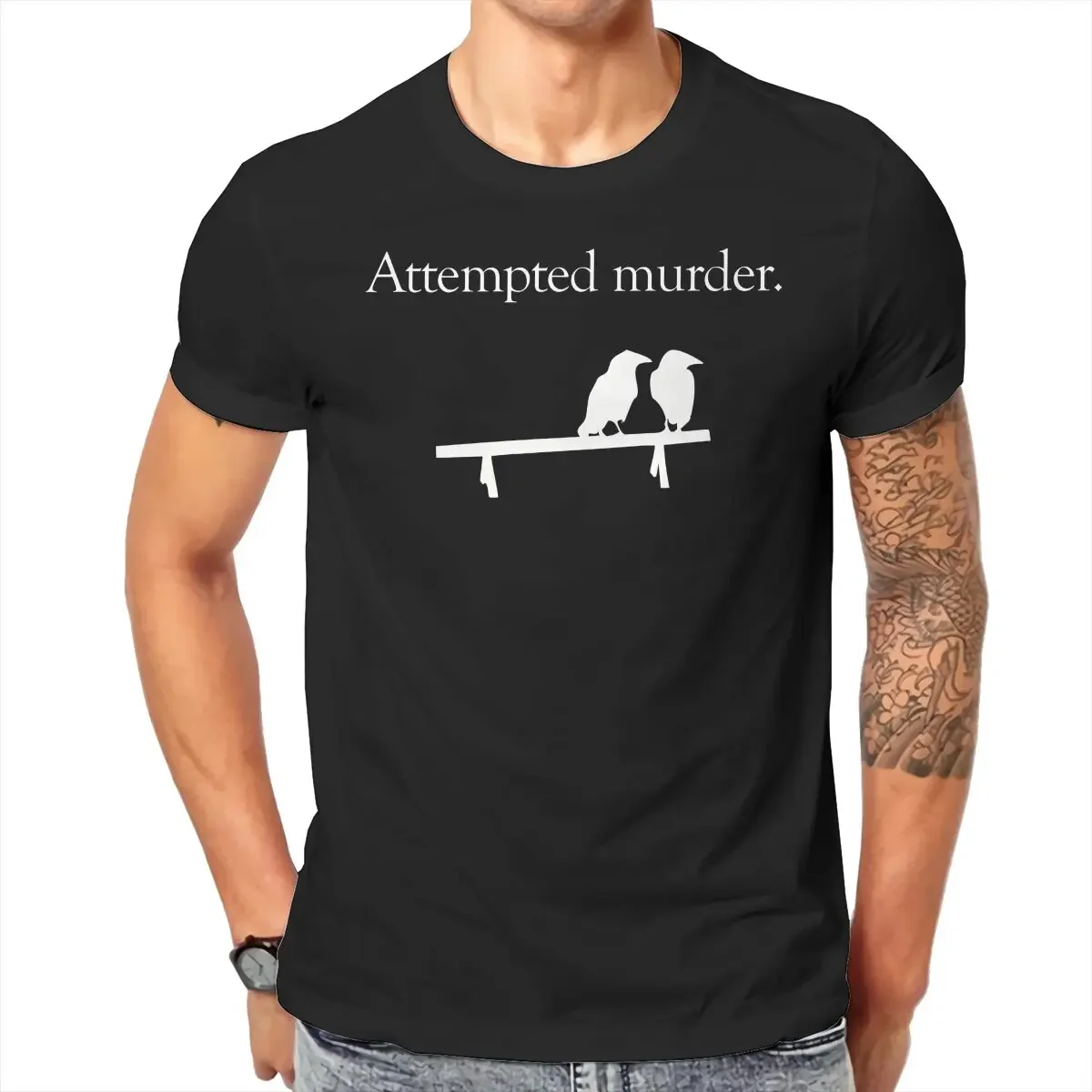 Attempted Murder Crewneck TShirts White Design Print Men's T Shirt Hipster Clothing 6XL