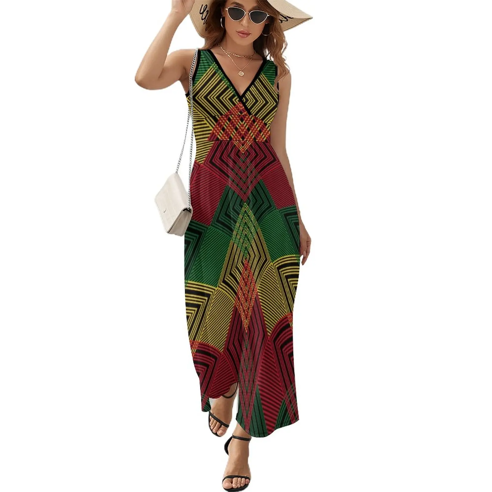 

Green, Yellow and Red lines v2 Sleeveless Dress prom 2024 summer clothes for women women summer