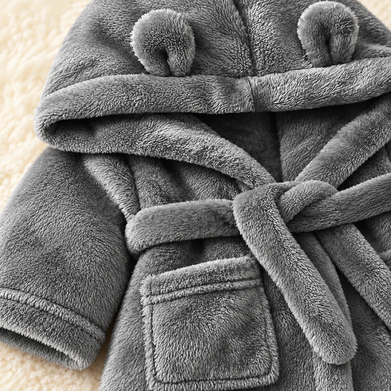 Autumn Winter Toddler Boys Hooded Bathrobe Cute 3D Bear Ears Flannel Fleece Sleepwear Long Sleeve Warm Gray Kids Boys