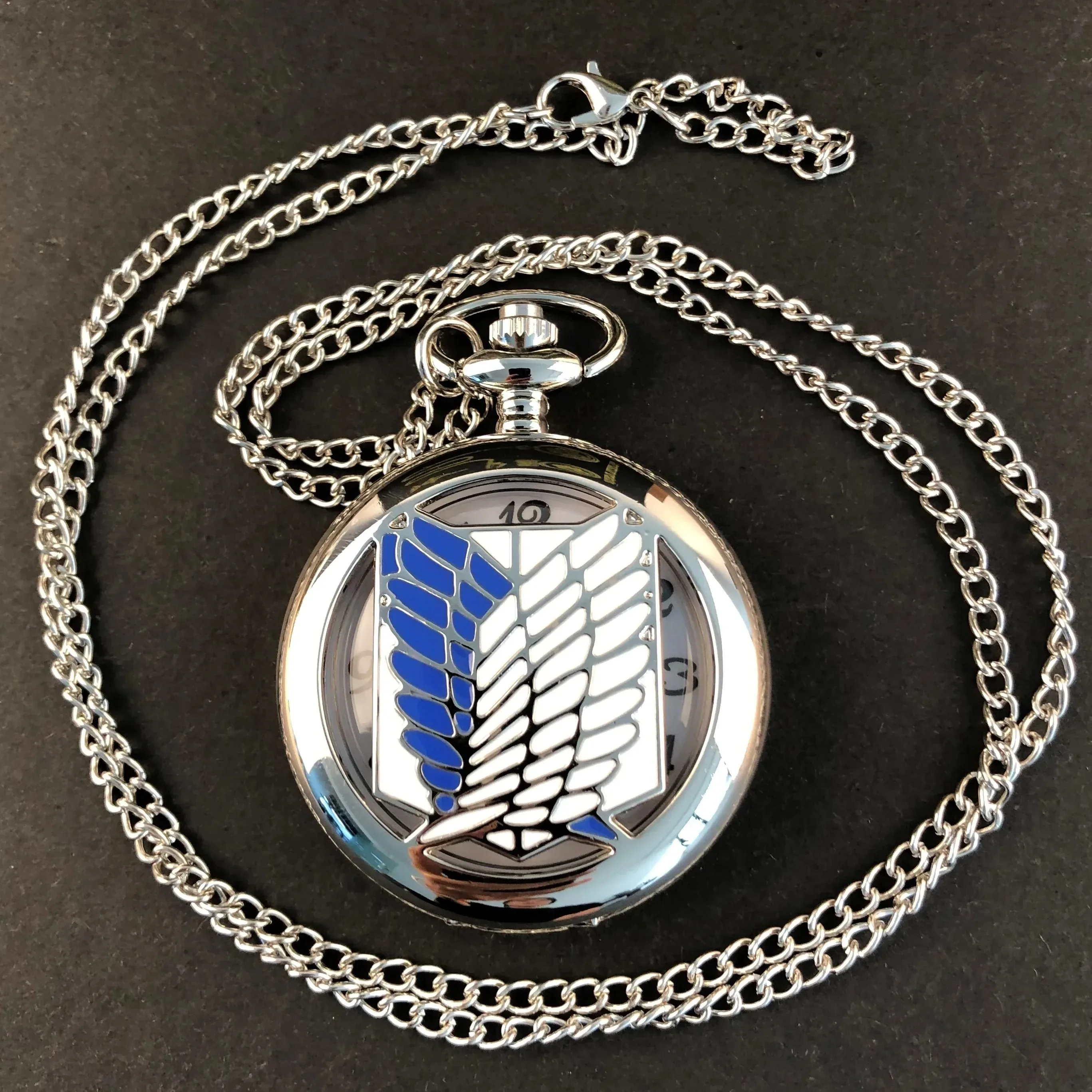 독특한 실버 블루 윙 배지 쿼츠 포켓 시계 고품질 유니섹스 목걸이 펜던트 쥬얼리 남녀 공용 선물