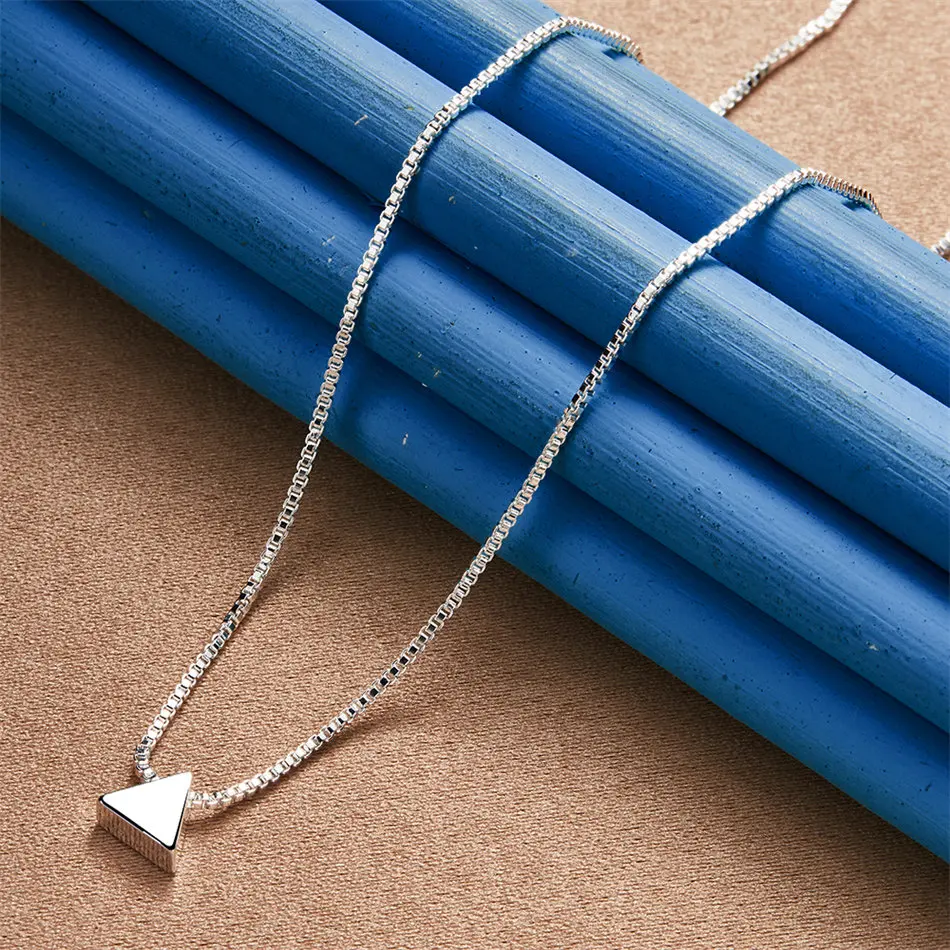 925 Sterling Silver  Simple Triangle Pendant Necklace for Women Fashion Party Favor Wedding Accessories