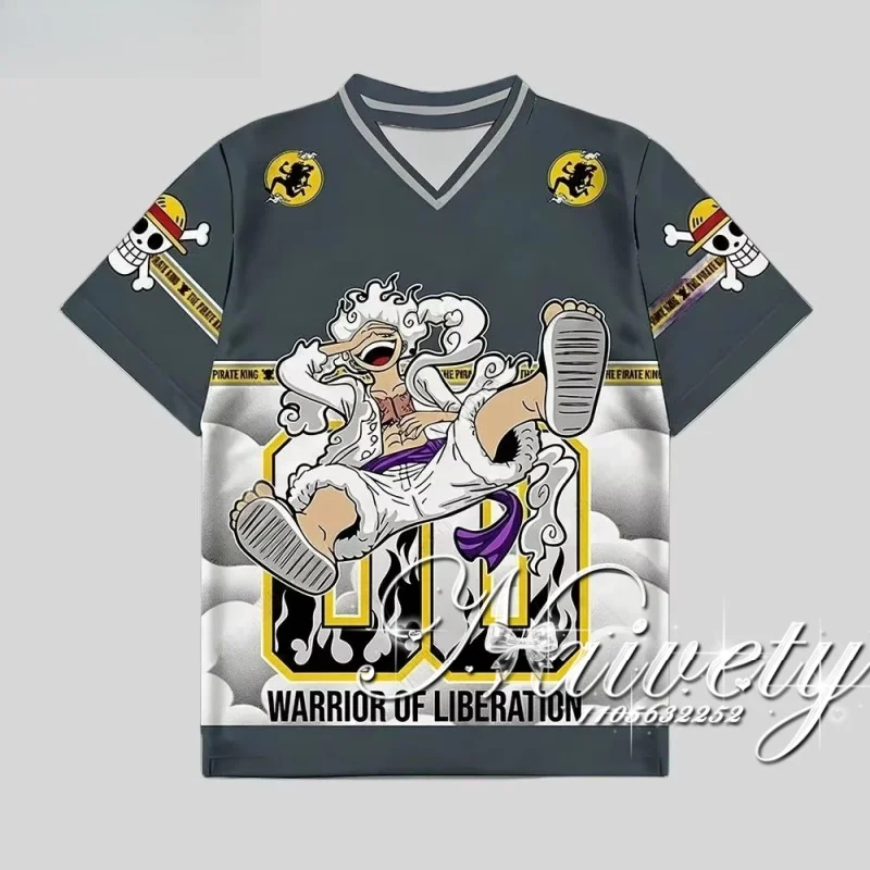 

2026 New One Piece Luffy Gear 5 Anime Print Quick Dry V-neck Football Jersey T-shirt Adult Kids Streetwear Top Y2k