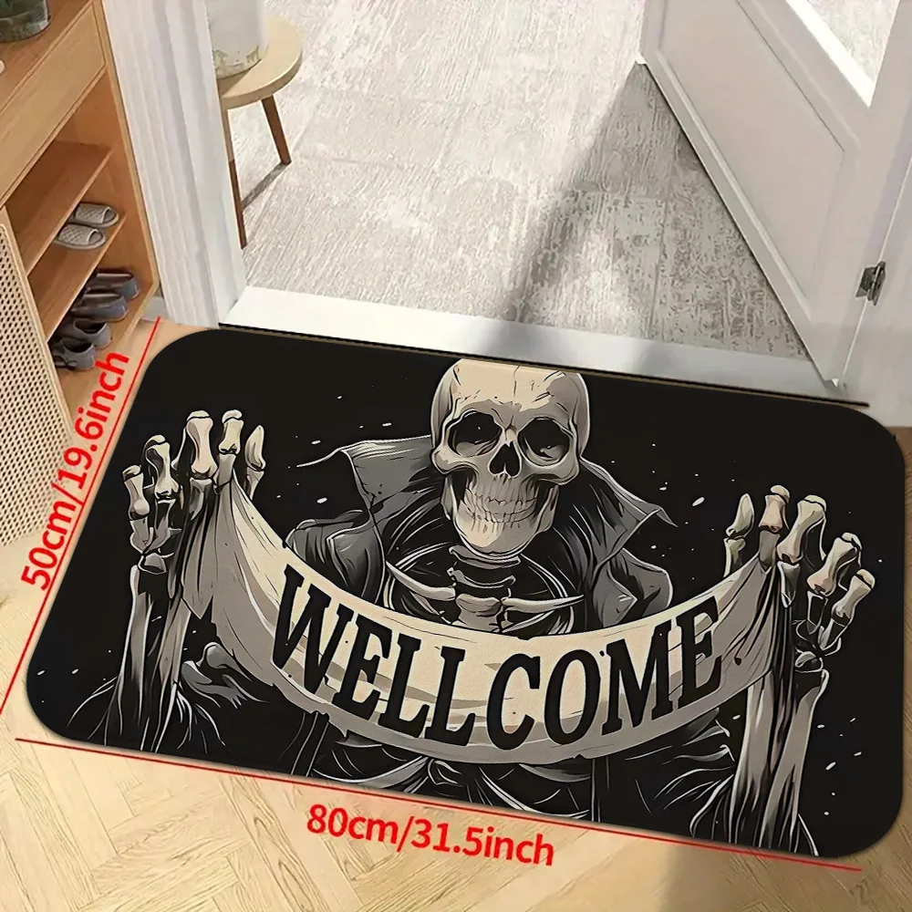 Vikama Halloween Horror Skeleton Says “Welcome” Home To You Outdoor Carpet Doormat Rug For Bedroom Wash Basin Absorbent Floor Ma