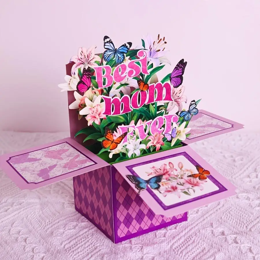 1/5/10/20/50/100pcs 3D Lily Butterfly Pop-Up Mother's Day Card – 