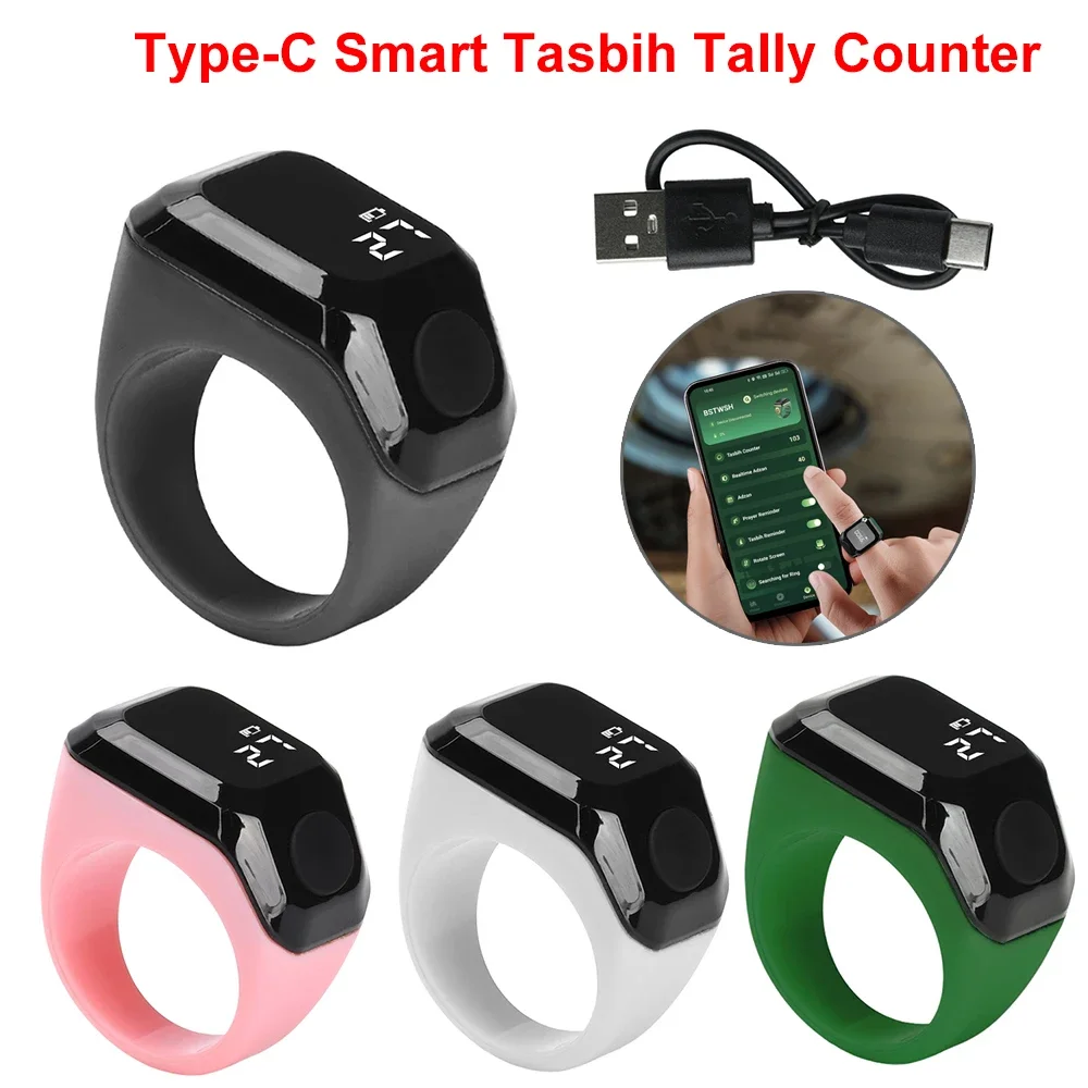 Bluetooth Ring Counter OLED APP Control Vibration Reminder Max 9999 Count 120mAh Battery Type-C Touch Portable Finger Counter