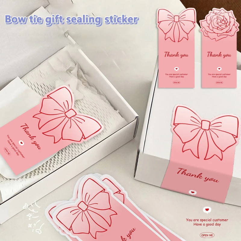 

50Sheet/Pack Pink Bow Thank You Gift Decoration Sticker Gift Box Sealing Sticker Christmas Birthday Thanksgiving Party Stickers