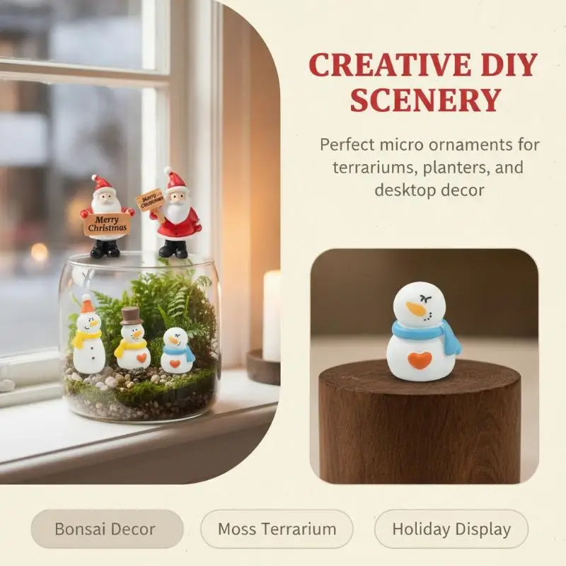 Mini Christmas Resin Figurine Set With Santa Snowman Designs Perfect For Desktop Decor Micro Landscape Holiday Ornaments