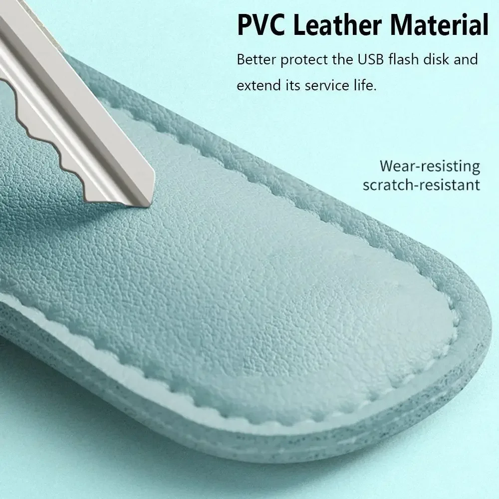 Leather USB Flash Drive Case, Keychain Holder Storage Bag, Memory Stick Protective Sleeve