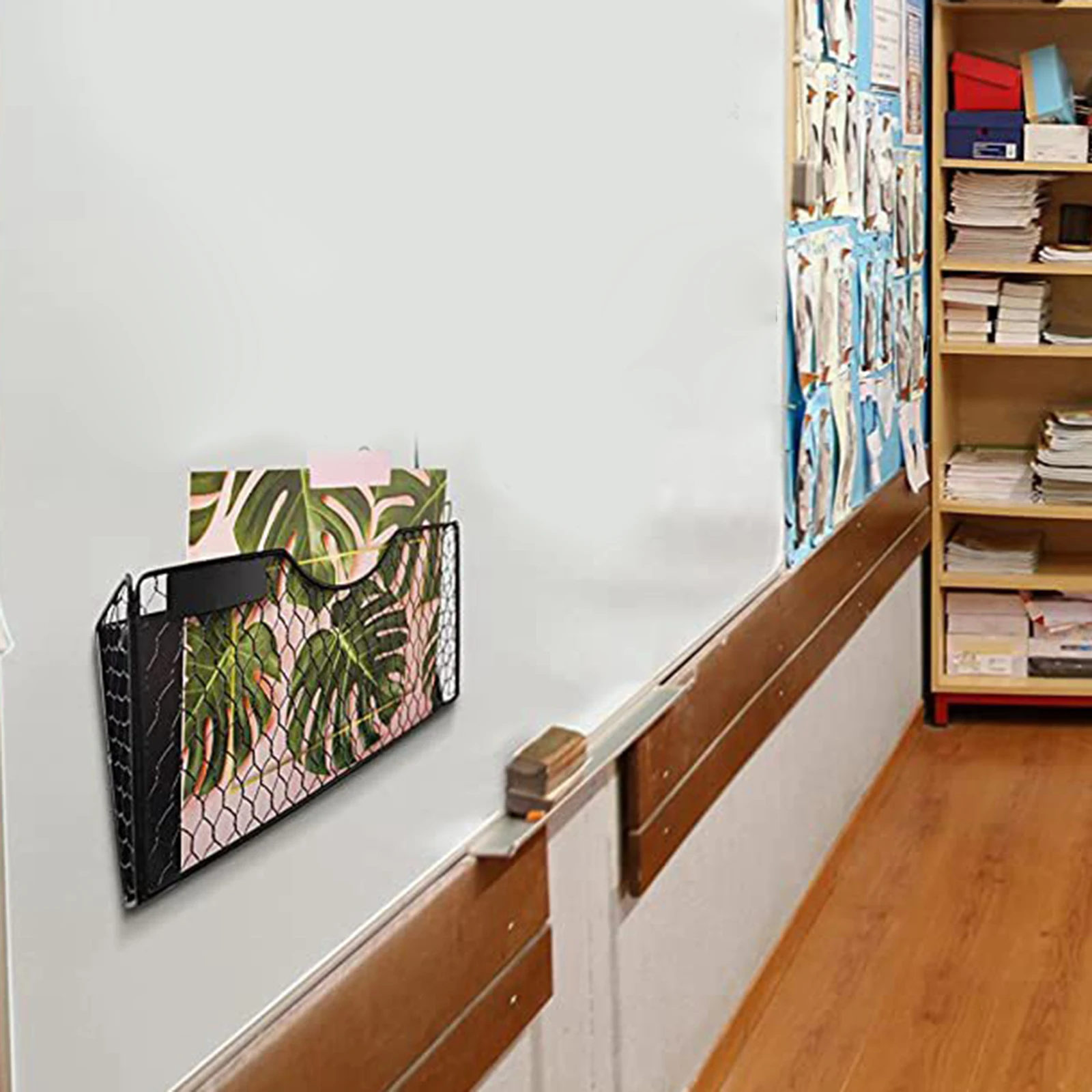 Wall Mounted Mesh File Holder Rack Office Organizer 3 Pockets Displaying and Holding files Storage Newspaper A4 Information Rack