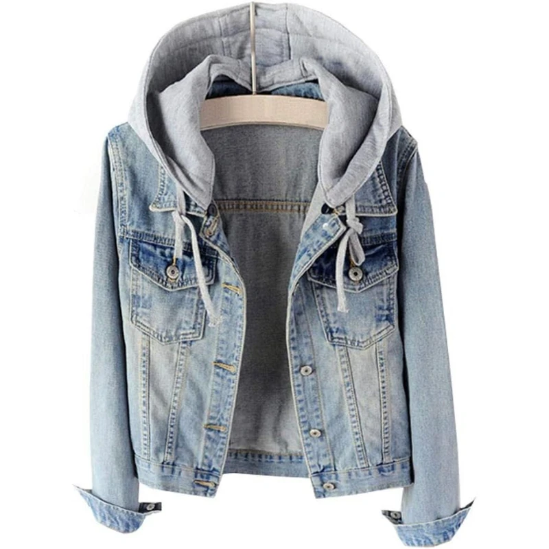 

Women Plus Size Casual Detachable Hoodie Denim Jacket 3xl