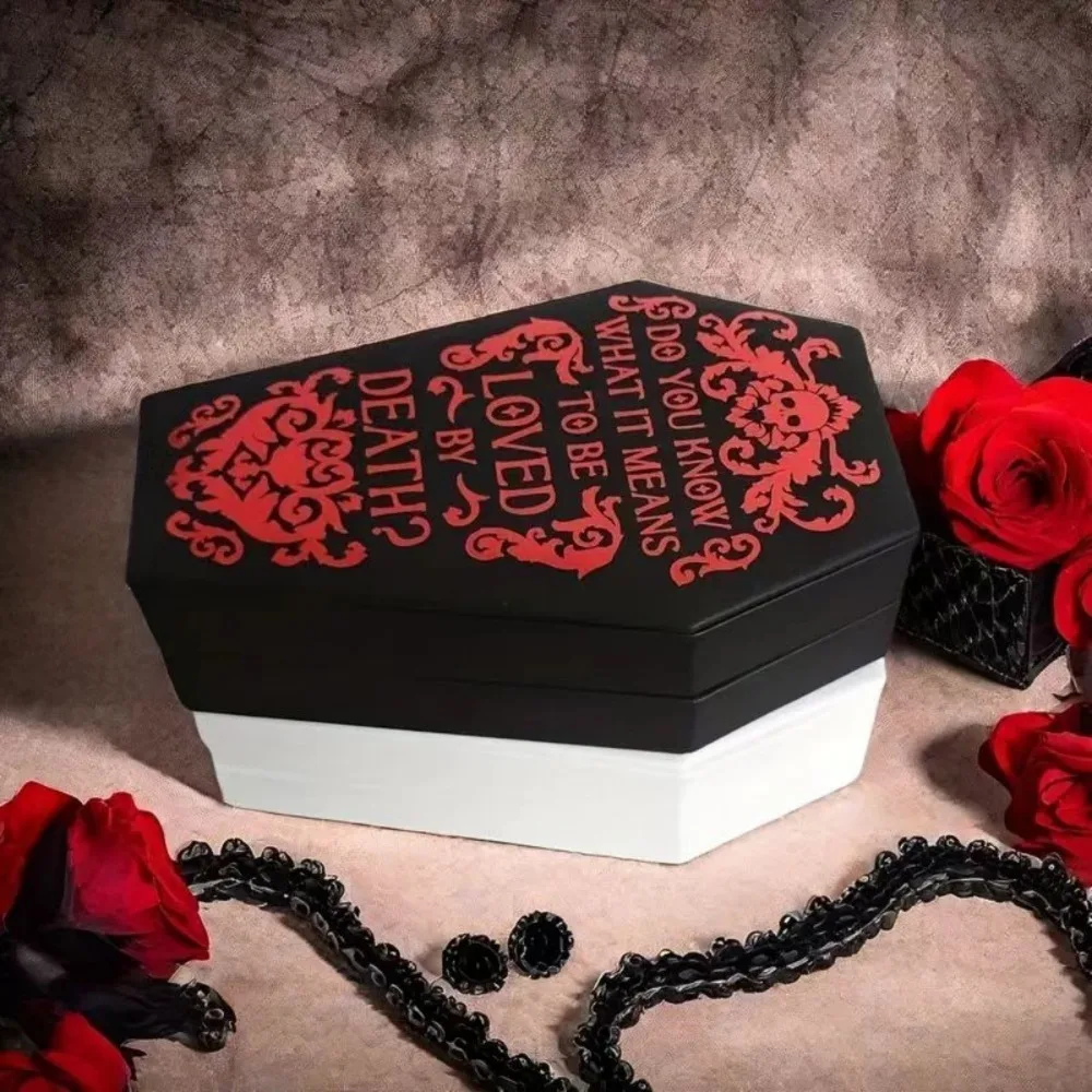 Vetrina per gioielli con bara gotica Vetrina in velluto Scatola per confezioni regalo di Halloween Bigiotteria in pelle Organizzatore di gioielli portatile