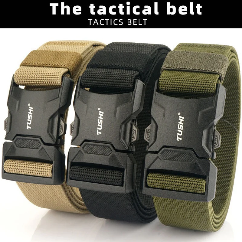 New Tactical Belt Metal Buckle Alloy Quick Release Tactical Elastic Belt Casual Tooling Training Belt Men's Waistband Hunting