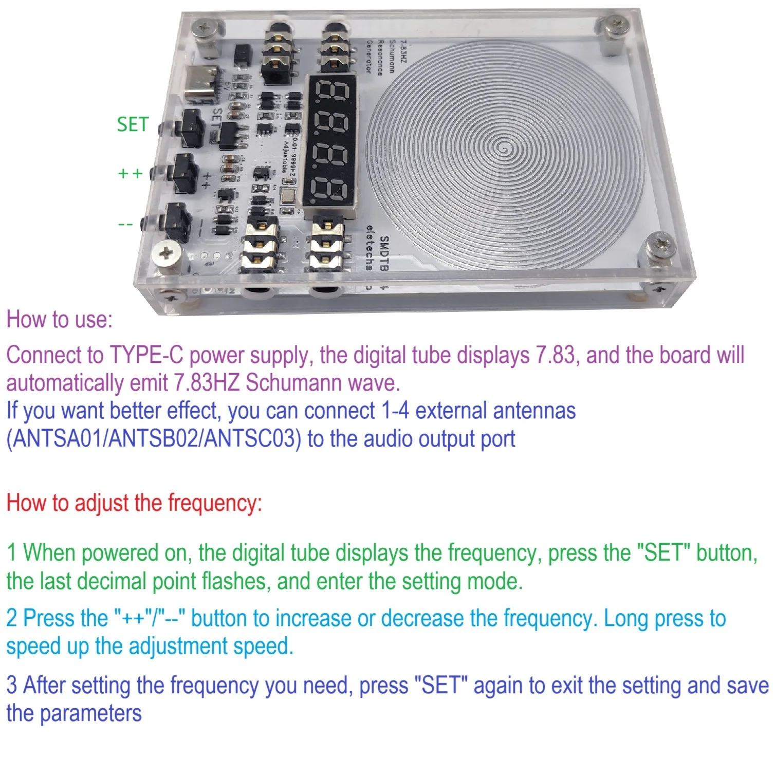 4CH عالية الدقة 7.83 شومان مولد إشارة موجة الرنين هوائي خارجي جيبي نقي للنوم الصحي العفسي #3