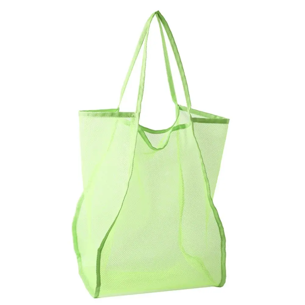 

Portable Large Capacity Beach Bag New Style Sports Transparent Mesh Bag Shoulder Pouch Solid Color Tote Handbag Travel