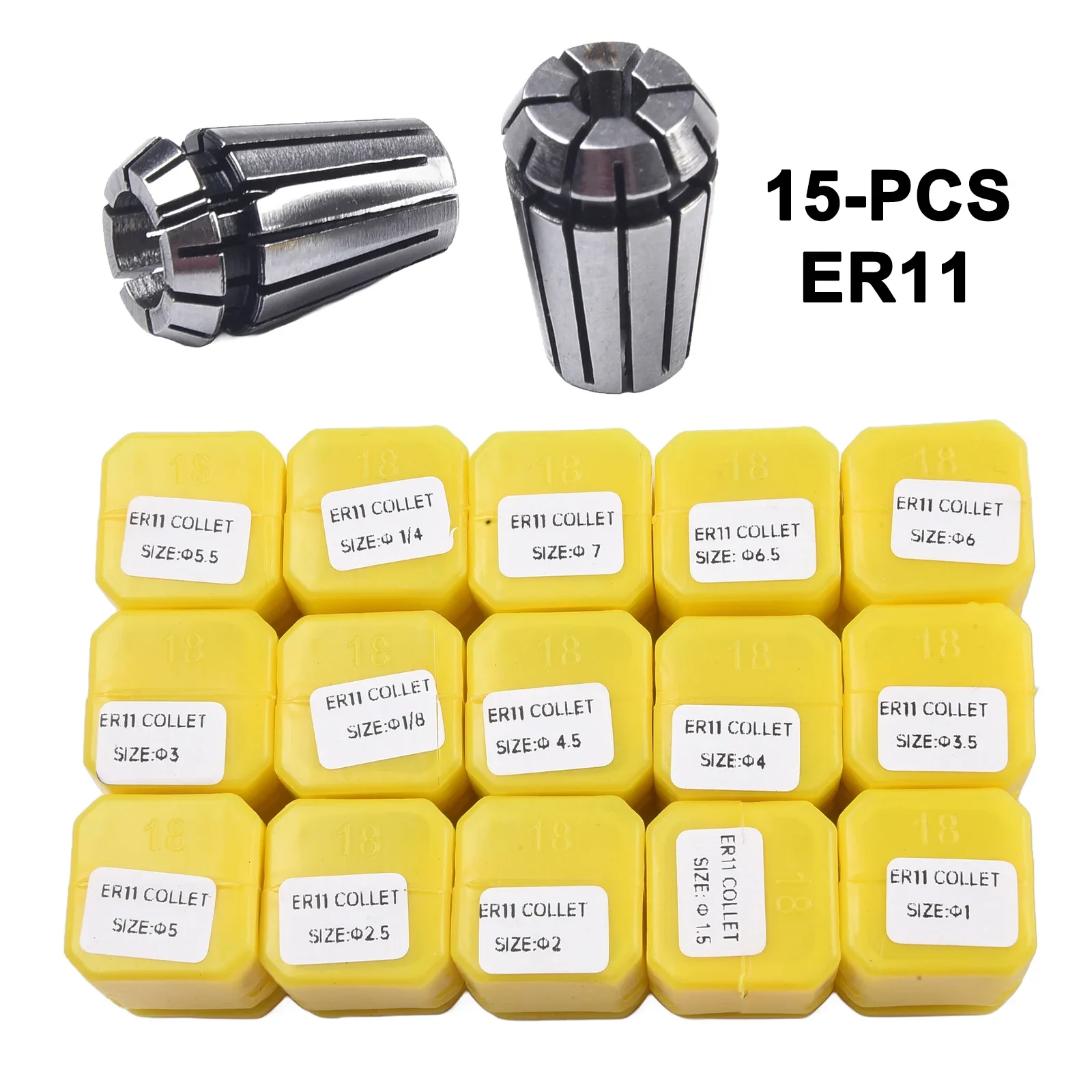 

15pcs ER11 Precision Spring Collet Set Milling Lathe CNC Chuck Bit Holder Tool 11.5 X 7 X 3 Cm Tool Accessories