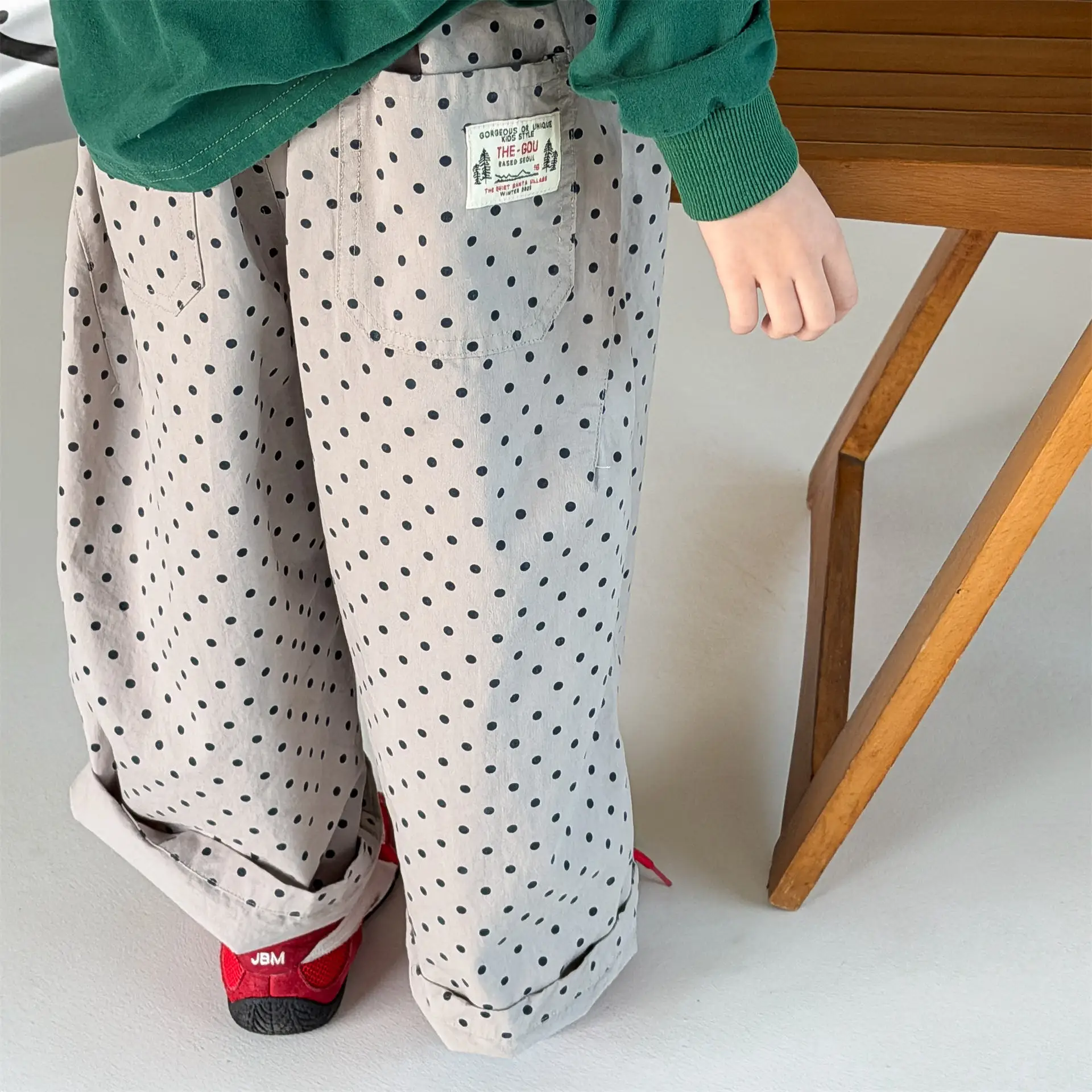 

2026 Spring New Children Casual Pants Cotton Girls Polka Dot Harem Pants Boys Fashion Loose Trousers Kids Clothes
