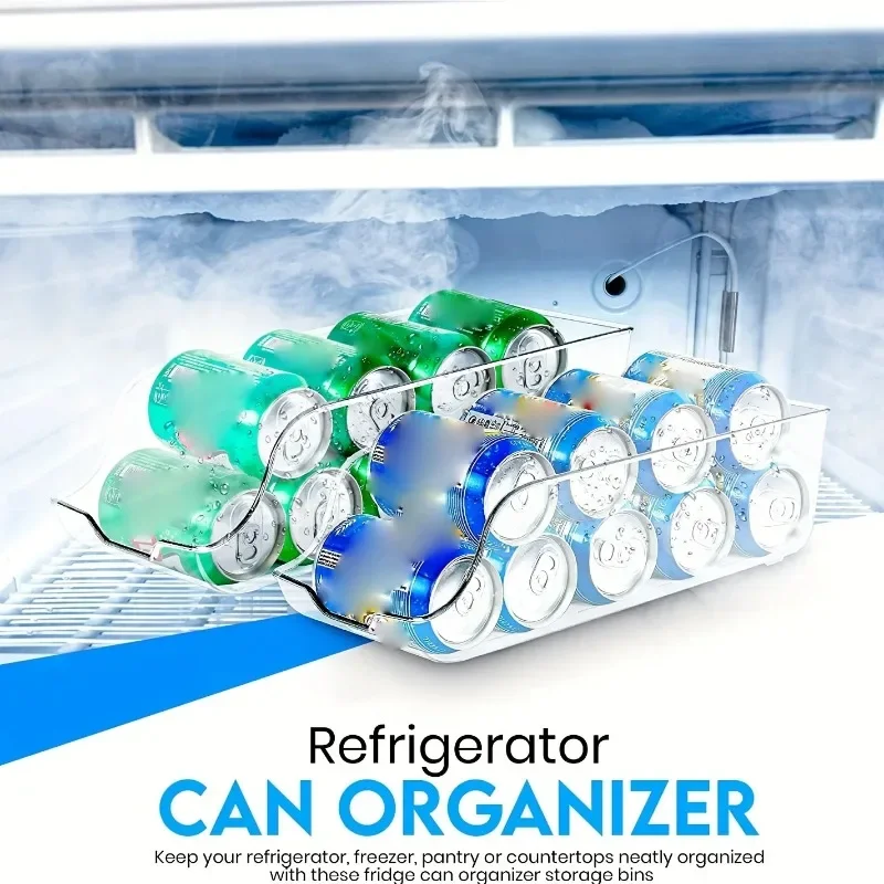 1/2PCS Refrigerator Organizer Kitchen Storage Soda Cans Refrigerator Freezer Organizers Can Dispensers Kitchen Rolling Trays